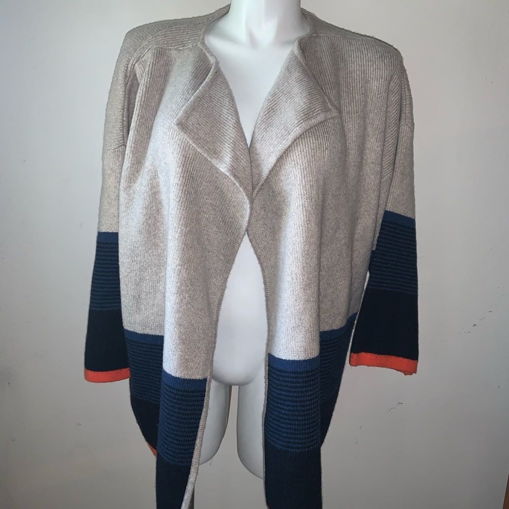 GAP Striped Oversized Cardigan Sweater Blue Orange Tan